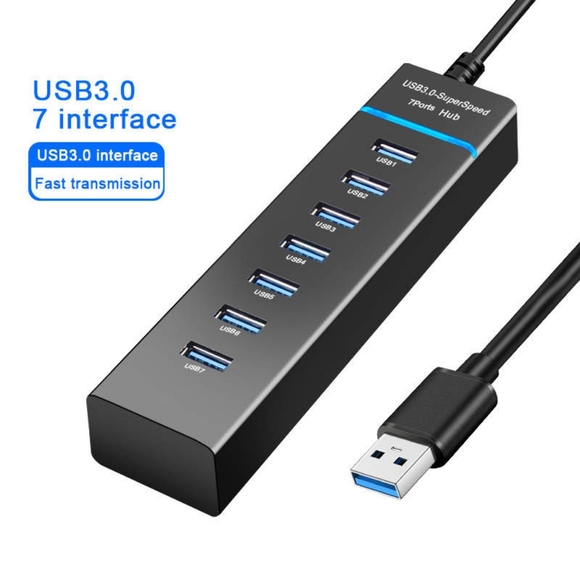 7-Port USB 3.0 Hub,  Data USB Hub Splitter with 3.3Ft Long Cable for Laptop, PC - Picture 2 of 4